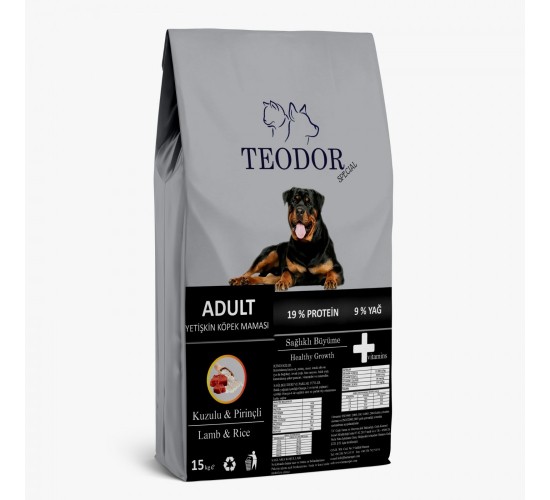 Teodor adult special yetişkin köpek maması kuzulu pirinçli rottweiller 15 kg