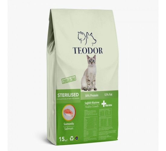 Teodor sterilised yetişkin kedi maması somonlu 15 kg